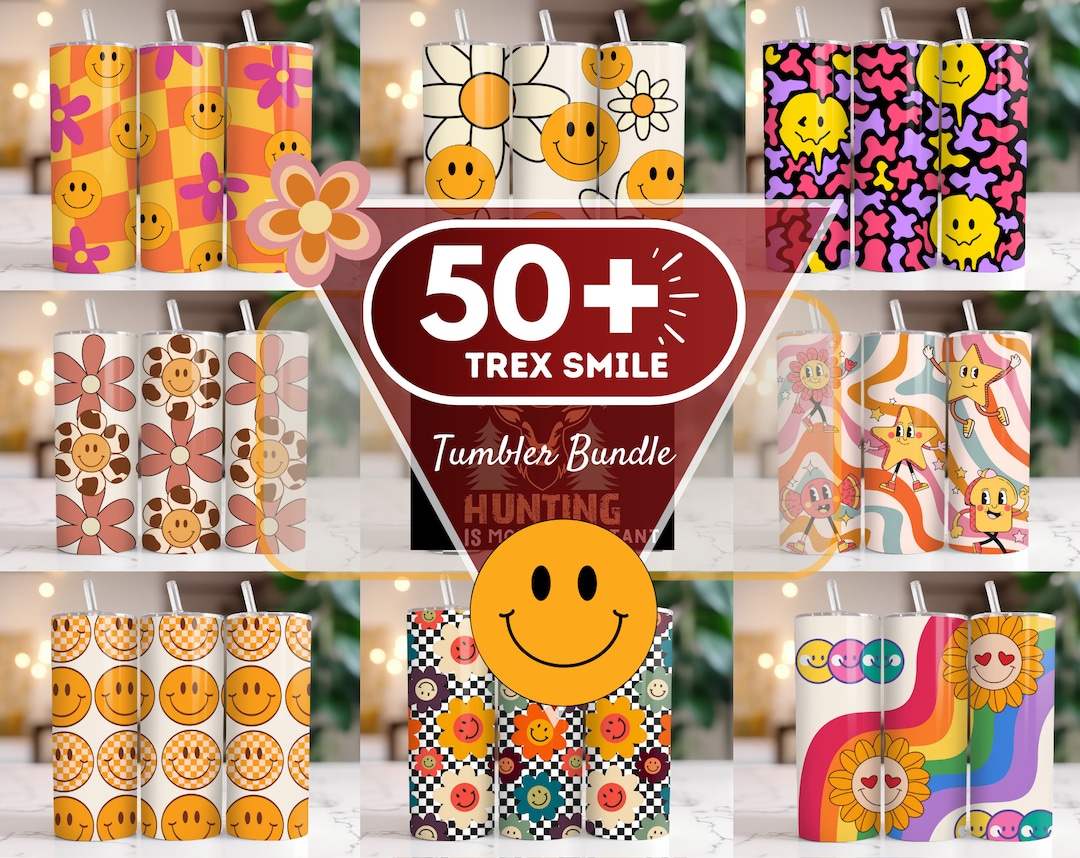 50+ Retro Tumbler Wrap Bundle, Retro Daisy Smile Face, 20oz Skinny ...
