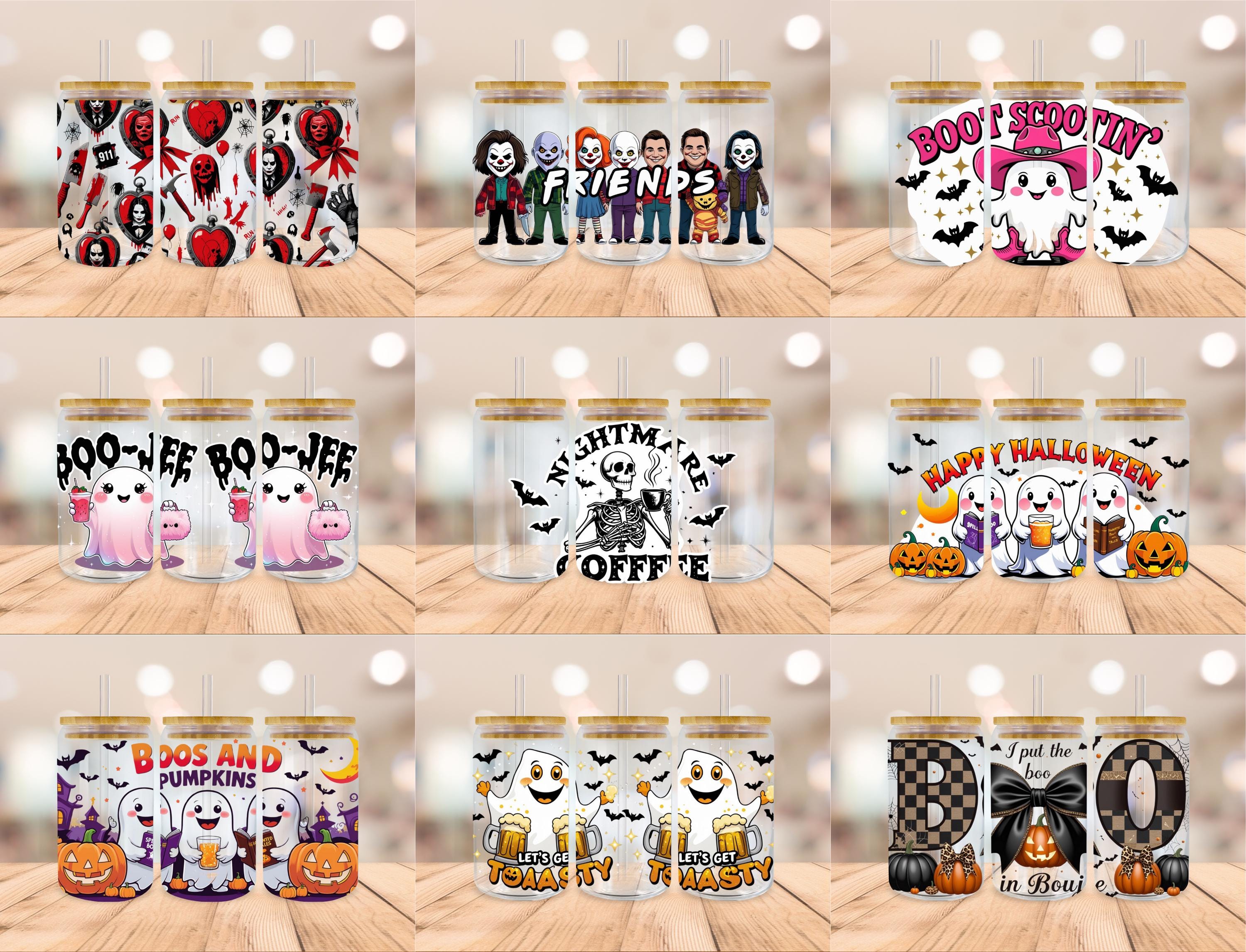 Halloween Libbey Glass Can Wrap SVG Bundle 16oz, 100+ Halloween Cup ...
