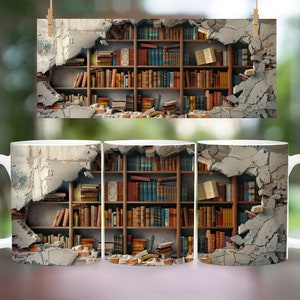 3D Book Mug Wrap, 11 oz & 15 oz Mug Design, 3D Bookshelf Mug Sublimation, 3D Books Mug Wrap, PNG Book Lover Mug Book Coffee Mug, Books Png image 8