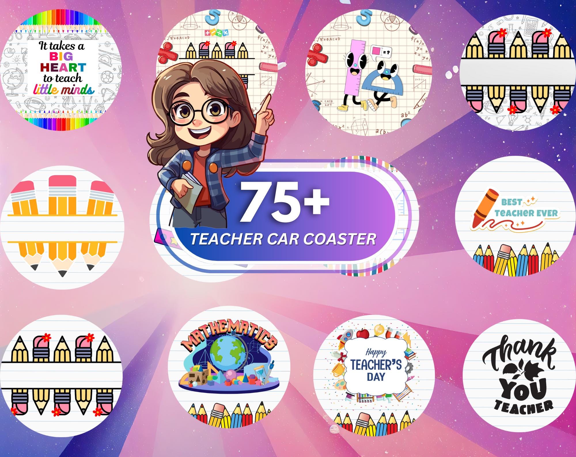 75+ Teacher Car Coaster Bundle, Teaching Sublimation Coaster, Teacher Life PNG, Teacher Life Car Coaster PNG, Coaster Designs, Round Coaster