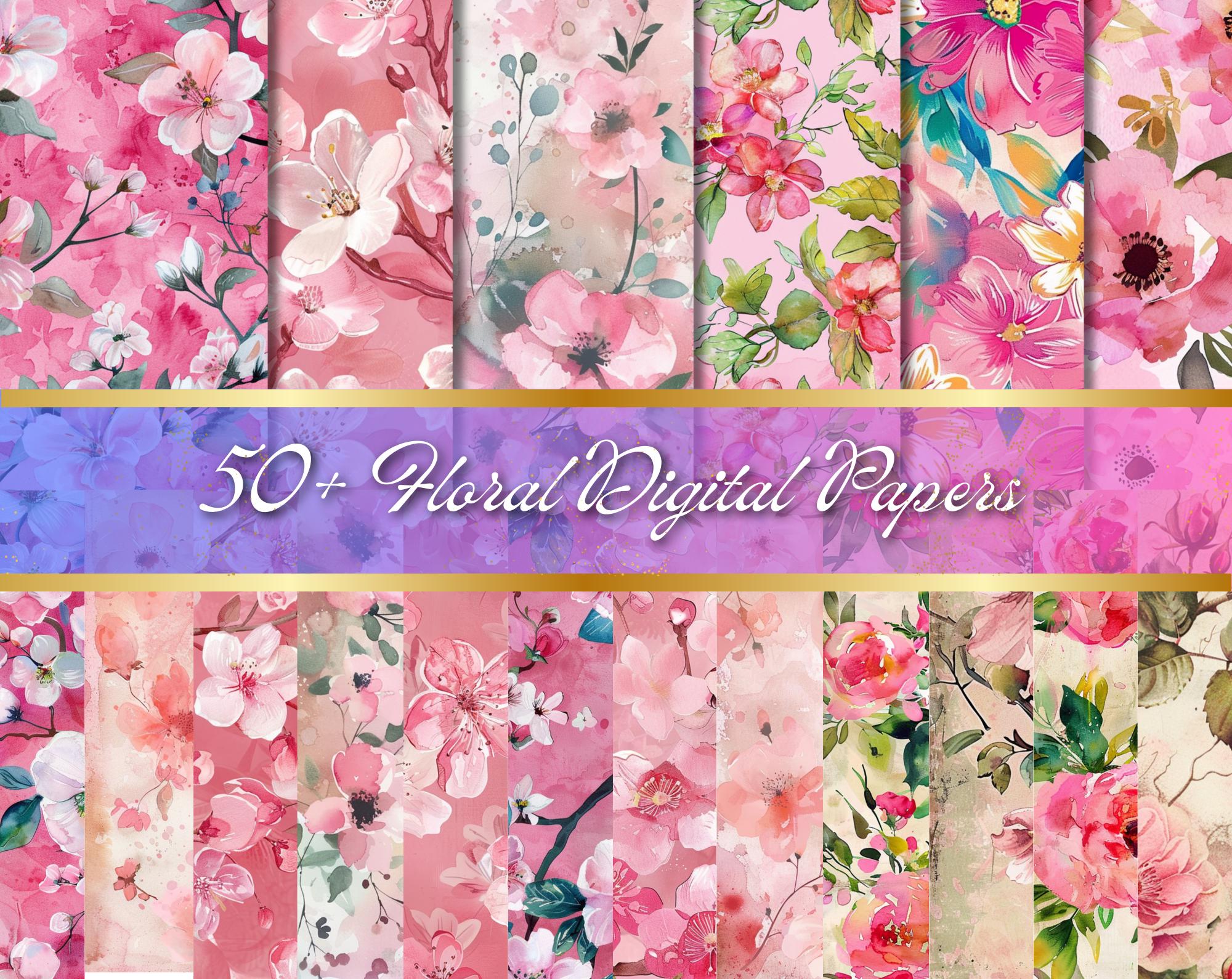 Pastel Pink Floral Digital Paper, Blush Rose Watercolor Scrapbook Paper ...