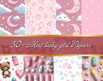 Cute Baby Pastel Digital Papers, Pastel Mint Digital Paper, Pink Digital Paper, Baby Shower Digital Paper, Pastel Baby Papers Newborn Pastel