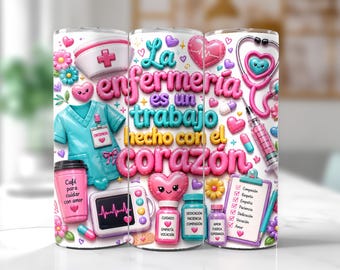Spanish Nurse tumbler, Nurse Tumbler Wrap, 20oz la enfermera Tumbler, Nurse Fashion, Nurse Appreciation Gift , Nurse Girl PNG Nurse Life RN