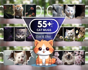 55+ Cute Cat Mug Wrap, Kitten Hole In A Wall Mug Wrap, Cat Lovers Mug Wrap, Cat 11oz & 15oz Coffee Mug Cute Cat Mug Sublimation PNG