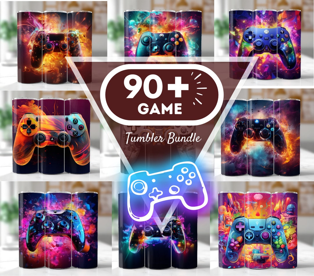 90 + Gamer Tumbler Wrap Bundle, 3D Game Controller Tumbler Wrap, 20oz ...