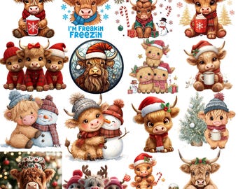 Highland cow png, 120+ Highland Cow Christmas Clipart, Christmas Highland Cow Png, Christmas PNG, Baby Highland Cow, Cow, Cricut silhouette