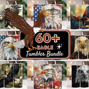 Puede incluir: Un conjunto de más de 60 diseños de vasos de sublimación con varias imágenes de águilas. Los diseños incluyen águilas con banderas americanas, águilas en vuelo y retratos de águilas de cerca. Los diseños son perfectos para crear vasos personalizados para cualquier ocasión.