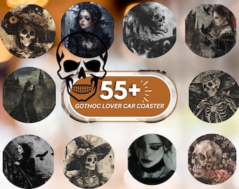 Gothic Car Coaster PNG Bundle 55 Horror Coaster Sublimation Biker Girl Keychain PNG Design Sarcastic Halloween Car Coaster Round Car Coaster