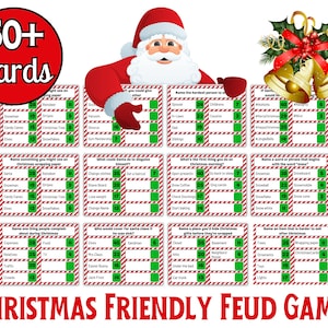 Jogo de feudo amigável de Natal com mais de 50 cartas, jogo de festa de Natal, jogo de feudo familiar de Natal, jogo de Natal para férias para impressão, jogo para adolescentes adultos