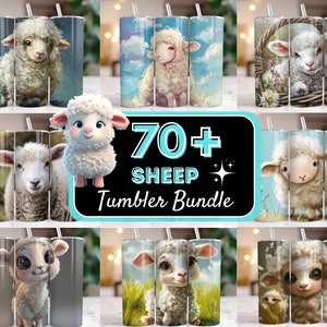 May include: A set of 70+ sublimation designs featuring cute cartoon sheep in various poses and settings. The designs are perfect for creating custom tumblers, mugs, and other personalized gifts.