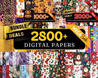 2800+ megadigitaal papierpakket, digitaal kerstpapier, digitaal bloemenpapier Halloween digitaal papieren plakboek, naadloos achtergrondpatroon