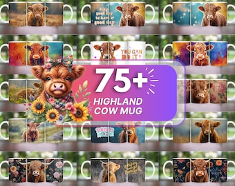 75 + Emballage de tasse de vache des Highlands bébé, juste une fille qui aime la sublimation de tasse de vache des Highlands, modèle de tasse de 11 oz et 15 oz, sublimation de tasse de café de vache