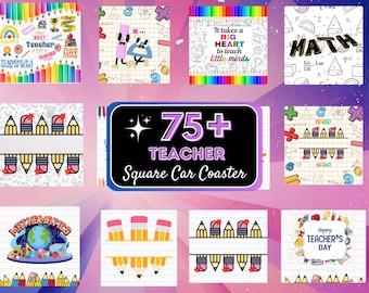 Teacher Square Coaster Bundle, 75 PNG Teacher Life Bundle Png Square Coaster Sublimation Design Teacher Png Digital Download, Commercial Use