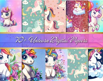 70+ Unicorns Digital Paper Glitter Rainbow Ombre Textures Patterns Perfect Invitations Scrapbooking Magical Unicorn, Sparkle Digital Paper