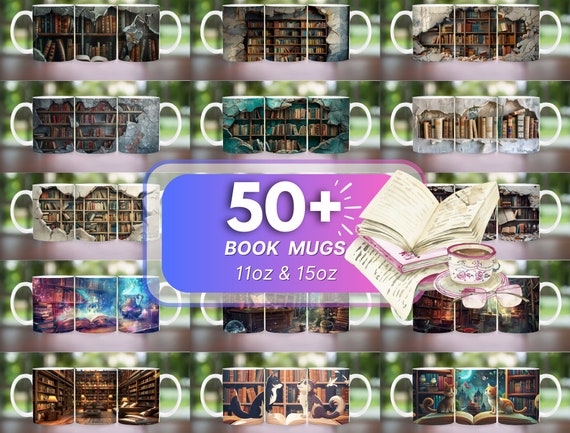 3D Book Mug Wrap, 11 oz & 15 oz Mug Design, 3D Bookshelf Mug Sublimation, 3D Books Mug Wrap, PNG Book Lover Mug Book Coffee Mug, Books Png