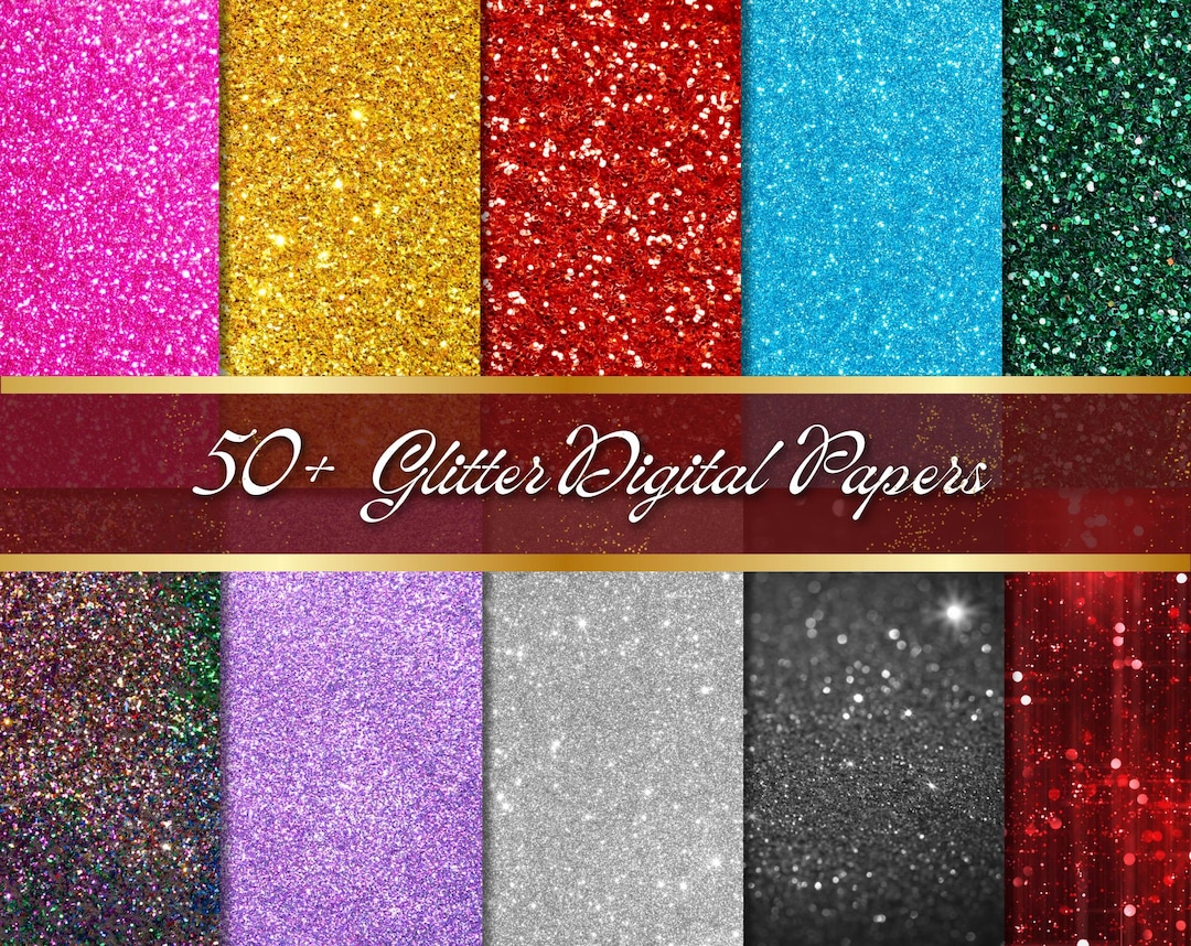 Glitter Digital Paper, Seamless Rainbow Glitter PNG, Glittered Paper ...