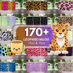 170+ Leopard Mug PNG Sublimation Design, Pink Glitter Leopard mug png, 11oz & 15oz Mug Wrap Sublimation Leopard Mom Life Mug Cheetah Print