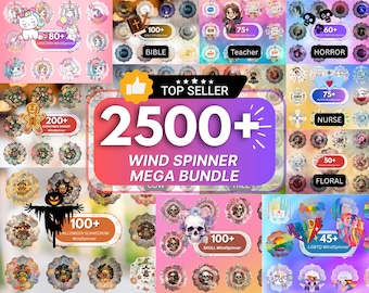 2500+ Wind Spinner Sublimation, Mega Wind Spinners Bundle Neon Mandala Kaleidoscope Cardinal, Bass Fish, Floral Cross Christian Humming Bird