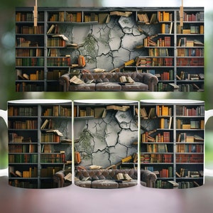 3D Book Mug Wrap, 11 oz & 15 oz Mug Design, 3D Bookshelf Mug Sublimation, 3D Books Mug Wrap, PNG Book Lover Mug Book Coffee Mug, Books Png image 10