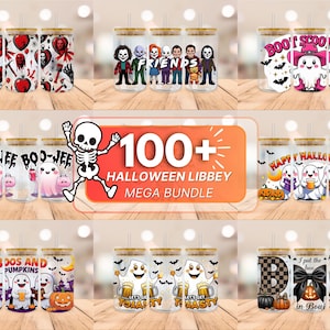 Halloween Libbey Glass Can Wrap SVG Bundle 16oz, 100+ Halloween Cup Wrap, Spooky Glass Cup Wrap Bundle, Horror Characters, Ghost Halloween