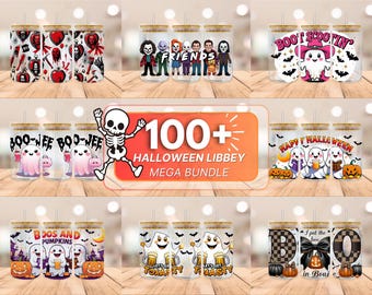 Halloween Libbey Glass Can Wrap SVG Bundle 16oz, 100+ Halloween Cup Wrap, Spooky Glass Cup Wrap Bundle, Horror Characters, Ghost Halloween