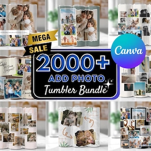 May include: A collection of 2000+ customizable photo tumblers. The tumblers feature a variety of designs, including a floral pattern, a collage of photos, and a simple design with the text "Grateful for your support!" The tumblers are perfect for adding a personal touch to your everyday life.