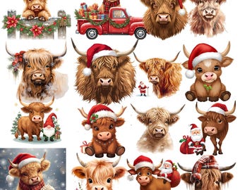 Highland cow png, 120+ Highland Cow Christmas Clipart, Christmas Highland Cow Png, Christmas PNG, Baby Highland Cow, Cow, Cricut silhouette