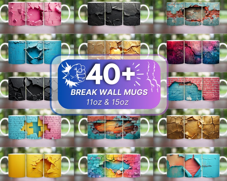 Pode incluir: Conjunto de mais de 40 canecas de parede quebrada em v&aacute;rias cores e padr&otilde;es. As canecas s&atilde;o de 11 oz e 15 oz.