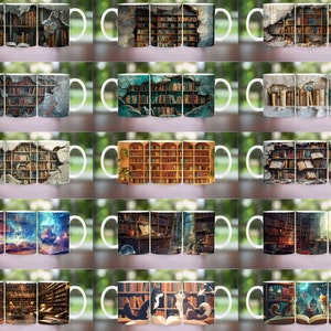 50+ 3D-boksmuggsförpackning, 11 oz 15 oz muggdesign, 3D-bokhyllemuggssublimering, 3D-boksmuggsförpackning, PNG-bokälskarmugg med bokkaffemugg, böcker png bild 2