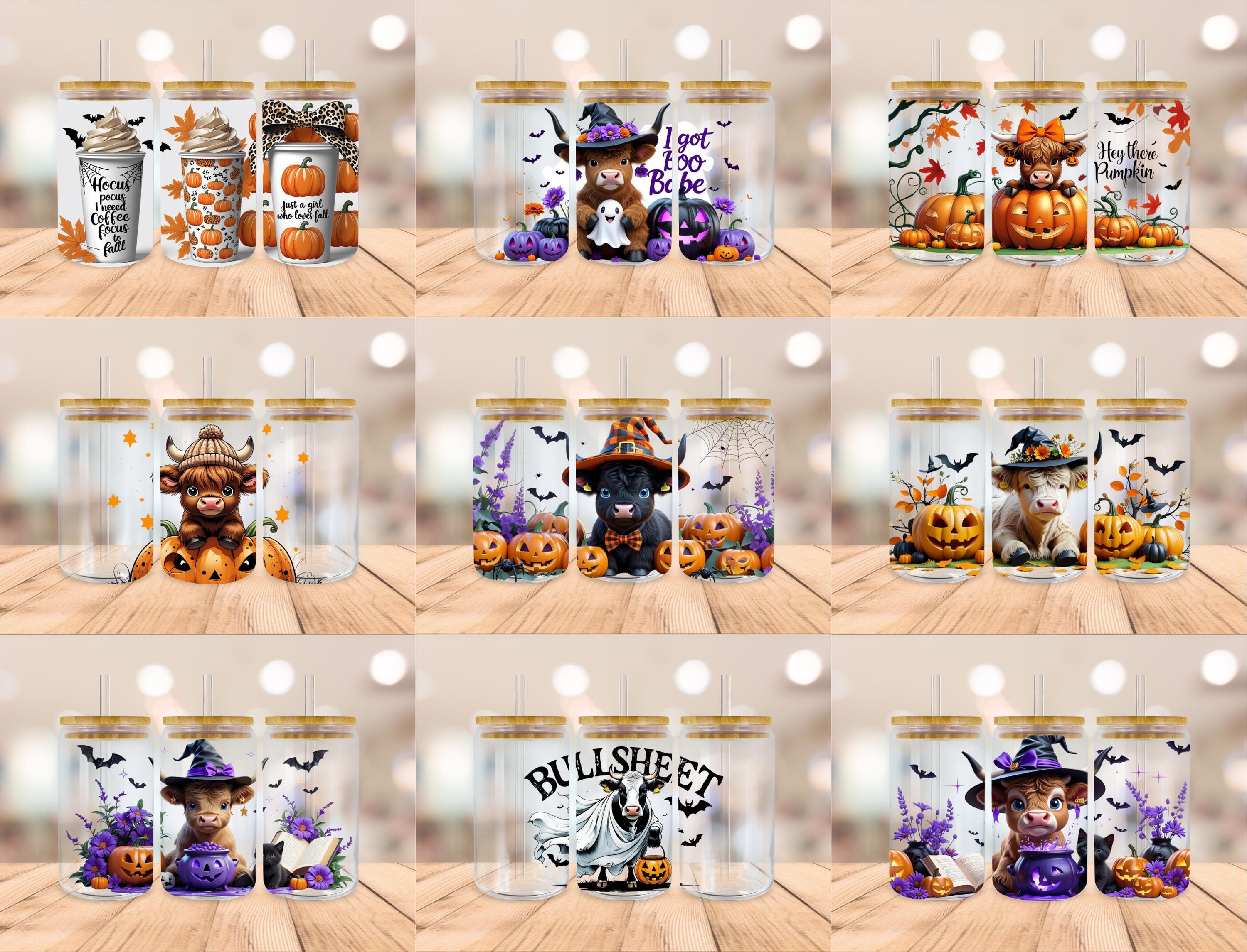 Halloween Libbey Glass Can Wrap SVG Bundle 16oz, 100+ Halloween Cup ...