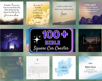 Bible Verses Car Coaster 100 Faith Car Coaster Bundle Square Car Coaster Bible Sublimation Christian Religious Keychain Design Jesus Coaster