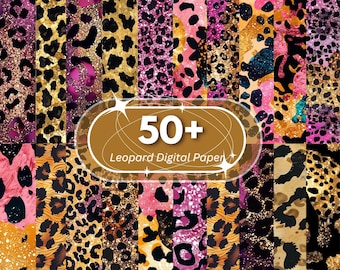 50+ Leopard Print Digital Paper, Leopard & Cheetah Seamless Patterns Bundle Scrapbook Paper, 12x12, Cheetah Pattern Leopard Print Background