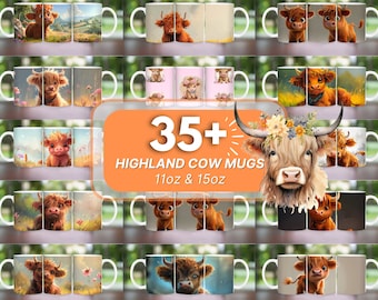 Plus de 35 emballages de tasse pour bébé vache des Highlands, juste une fille qui aime la sublimation de tasse de vache des Highlands, modèle de tasse de 11 oz et 15 oz, sublimation de tasse de café de vache