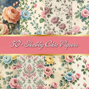 Shabby chic digital paper, 50+ pink seamless floral pattern, vintage flowers, Coquette Digital Paper Pack, Pastel Pink Roses Backgrounds