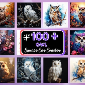 Owl vintage square car coaster bundle, owl car coaster, OWL Car Coaster Wrap PNG, Car Coaster Sublimation, Unicorn Designs, Digital Download