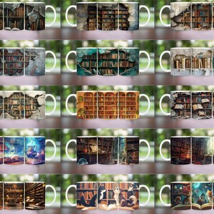 3D Book Mug Wrap, 11 oz & 15 oz Mug Design, 3D Bookshelf Mug Sublimation, 3D Books Mug Wrap, PNG Book Lover Mug Book Coffee Mug, Books Png image 2