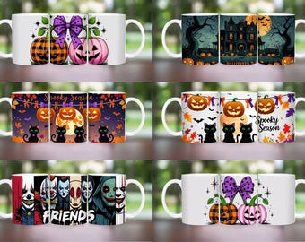 Halloween Horror Mug Wrap 100+ PNG, 11oz & 15oz, Spooky Season Halloween Mug, Skull Mug, Pumpkin Halloween Mug, Ghost Mug, Scary Halloween