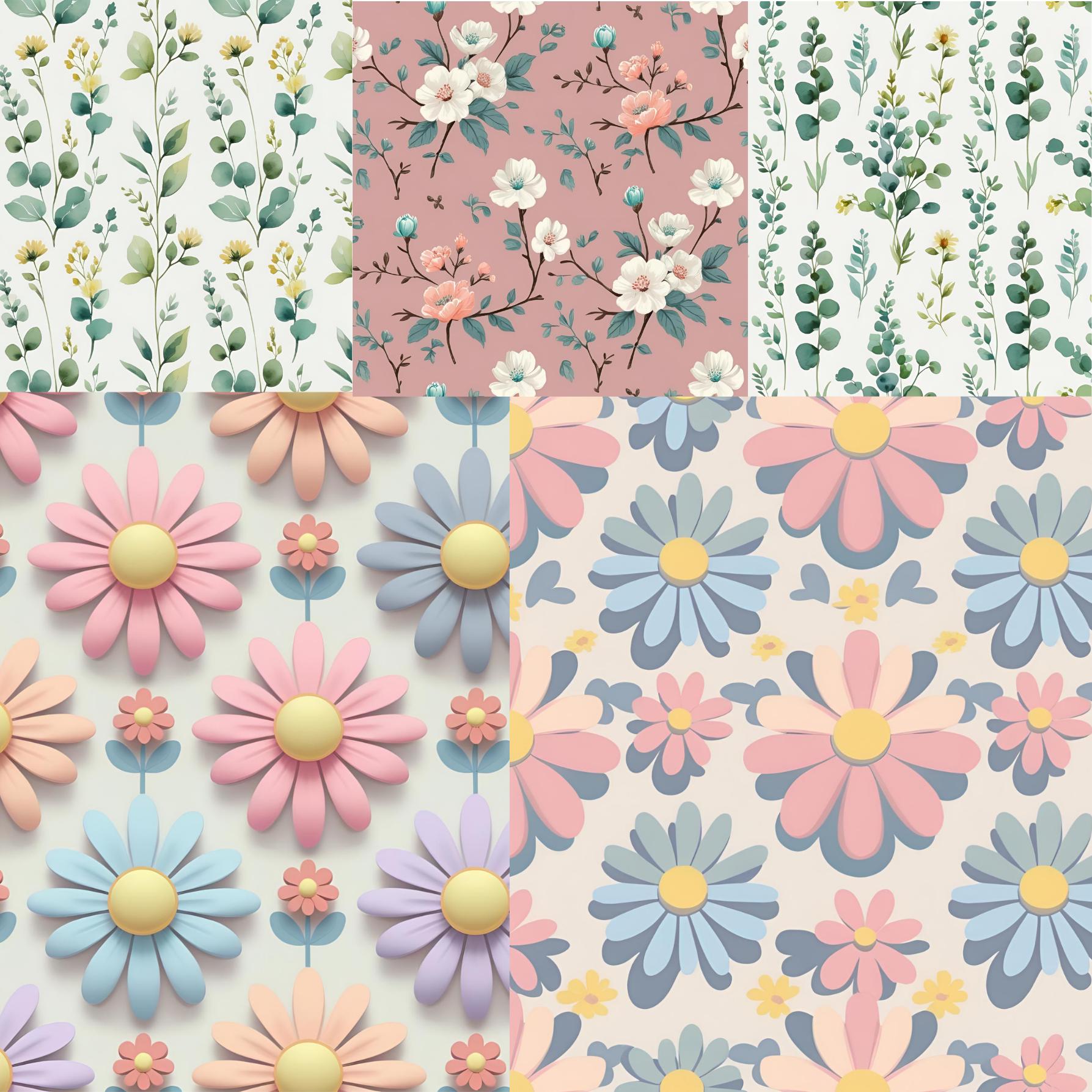 Pastel Floral Digital Paper Pack, Wild Flower Digital Paper, Watercolor ...