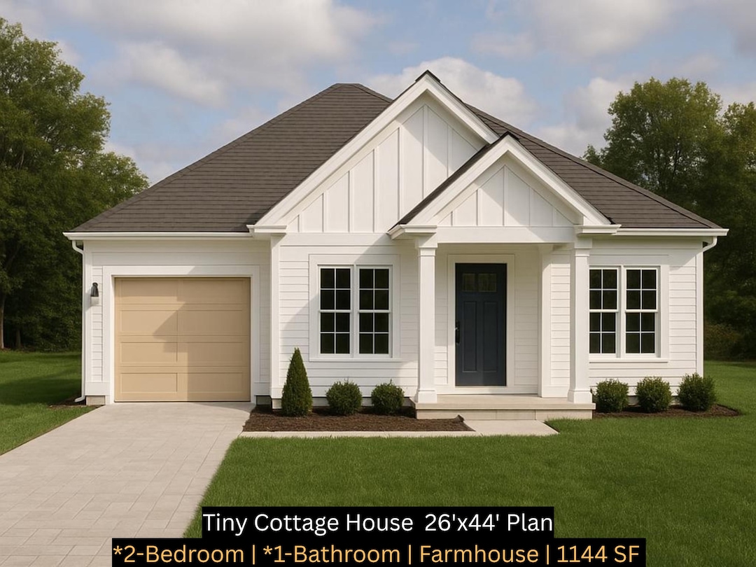 Modern 2 Bedroom House Plans With Garage: 1144 SQFT (PDF) - Etsy