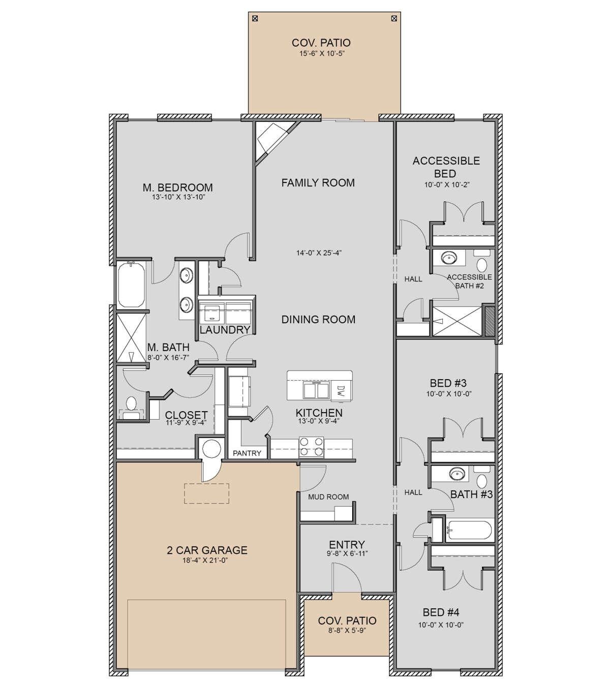 Modern House Plan 4 Bedroom 3 Bathroom Traditional Plan 1,094 Sq. Ft ...
