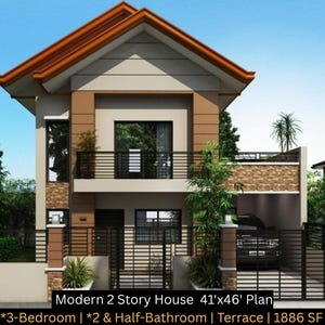 Plano de casa de 2 pisos / 3 dormitorios, 2,5 baños / Archivo PDF (unidades imperiales y métricas)