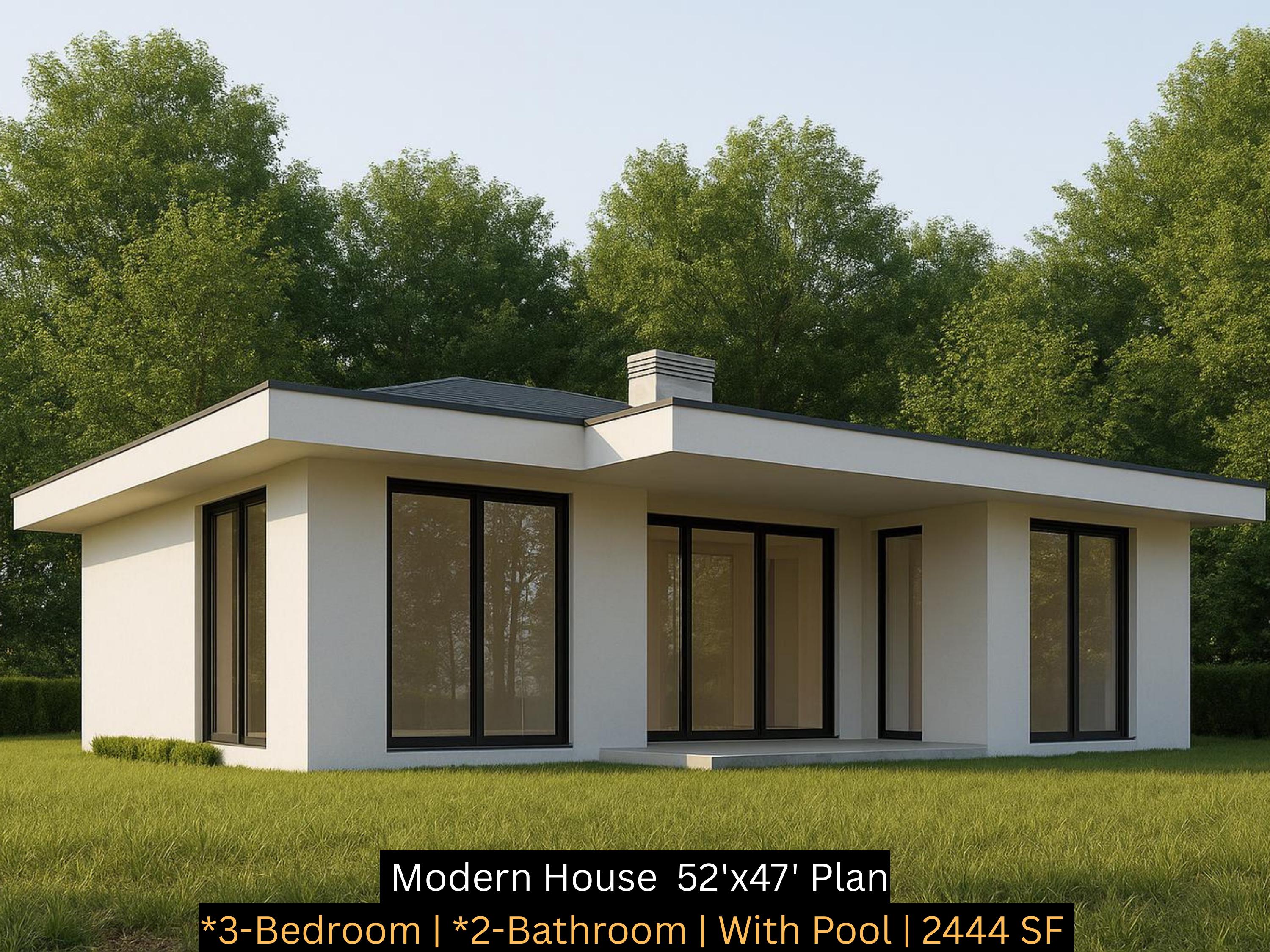3 Bedroom Rectangular House Plan 2 Bath Architectural Design PDF 2,444 ...