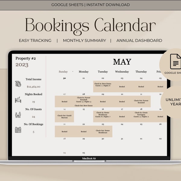 Airbnb Booking Calendar for Short Term Rental Property Google Sheets, Vacation Rental, Vrbo, Appointment Calendar, Digital Calendar Log