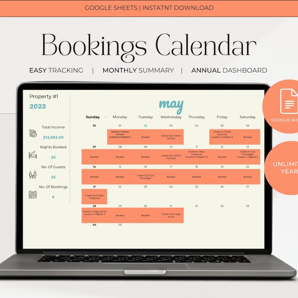 Airbnb Booking Calendar for Short Term Rental Property Google Sheets, Vacation Rental, Vrbo, Appointment Calendar, Digital Calendar Log