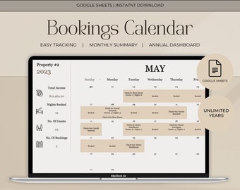 Calendrier de réservation Airbnb pour les propriétés de location à court terme Google Sheets, location de vacances, Vrbo, calendrier de rendez-vous, journal de calendrier numérique