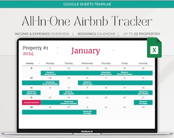 Booking Calendar for Short Term Rental Property Google Sheets Vacation
