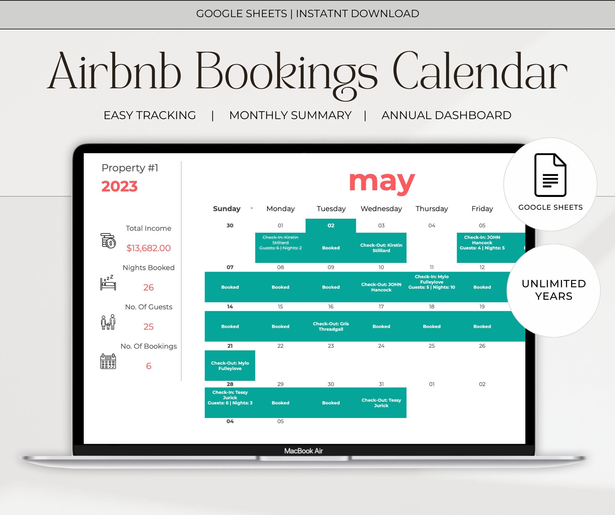 Airbnb Booking Calendar Property Google Sheets Vrbo Vacation Etsy