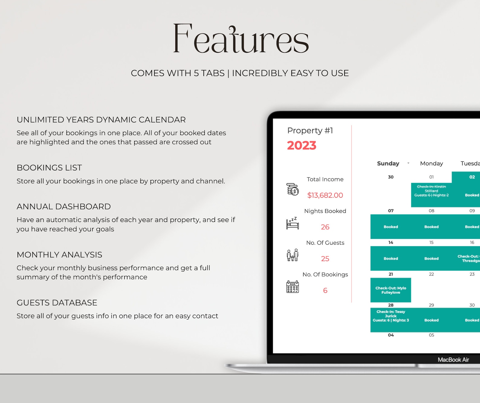 Airbnb Booking Calendar Property Google Sheets Vrbo Vacation Etsy