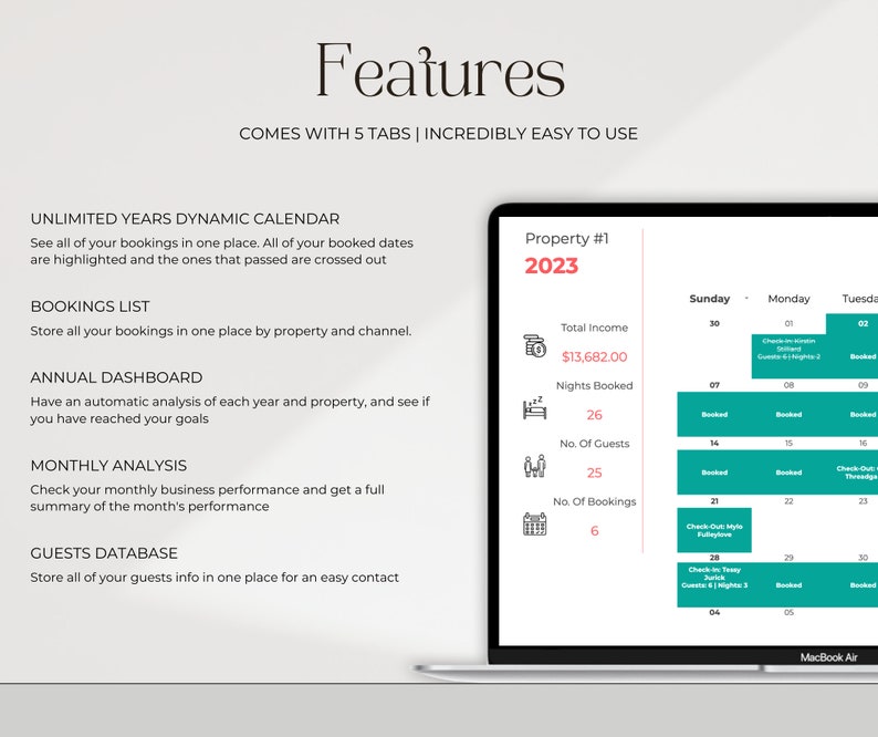 Airbnb Booking Calendar Property Google Sheets Vrbo Vacation Etsy