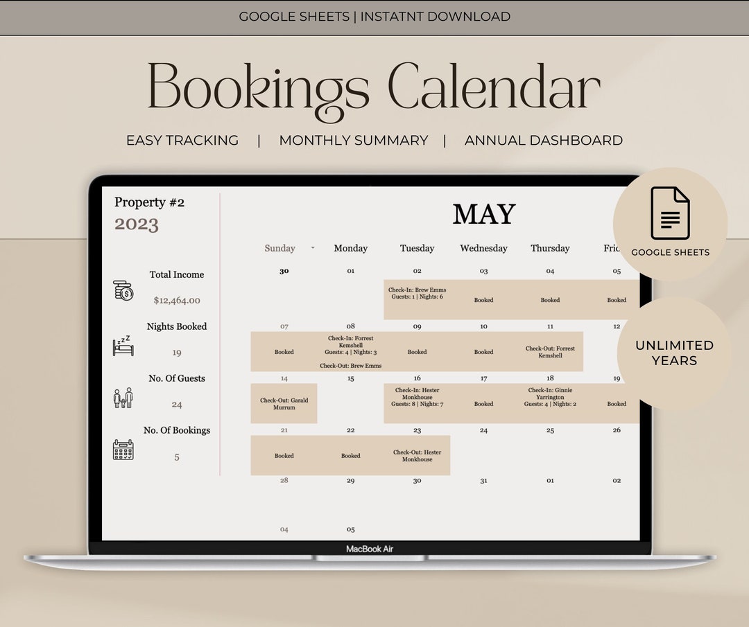 Airbnb Booking Calendar for Short Term Rental Property Google Sheets